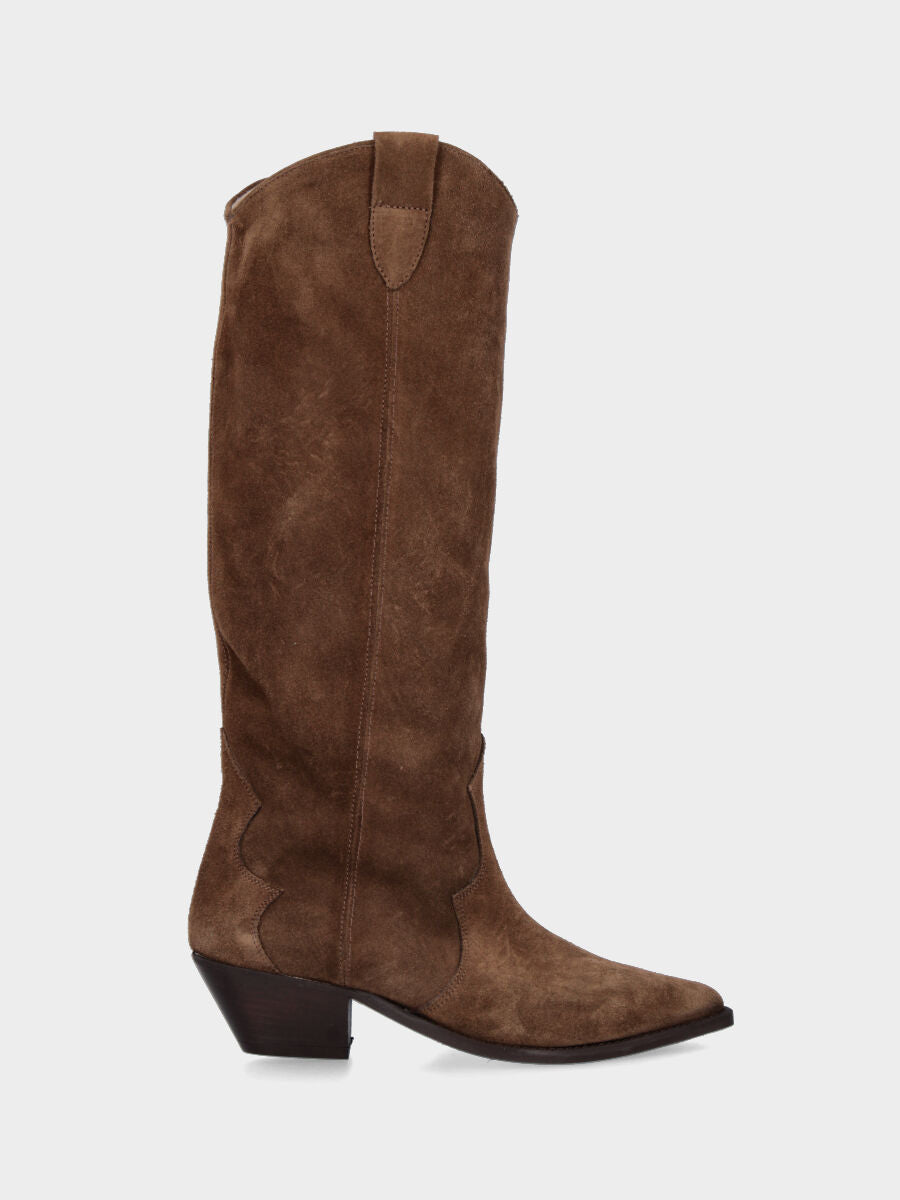 Camperos a tubo in velour marrone con tacco 30 mm