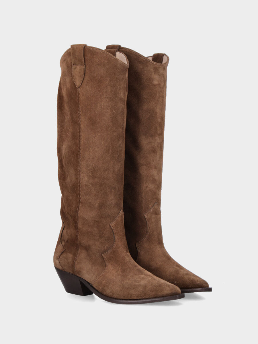 Camperos a tubo in velour marrone con tacco 30 mm