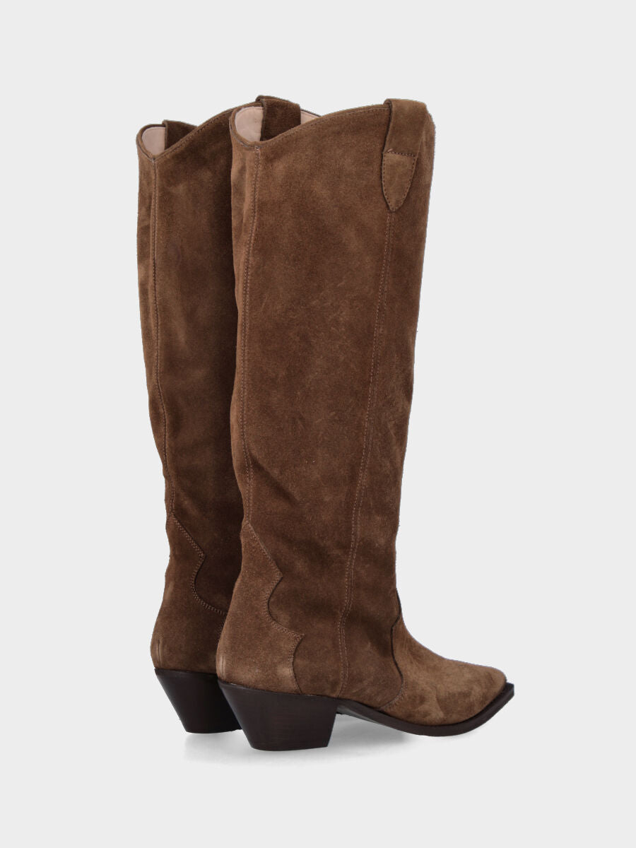 Camperos a tubo in velour marrone con tacco 30 mm