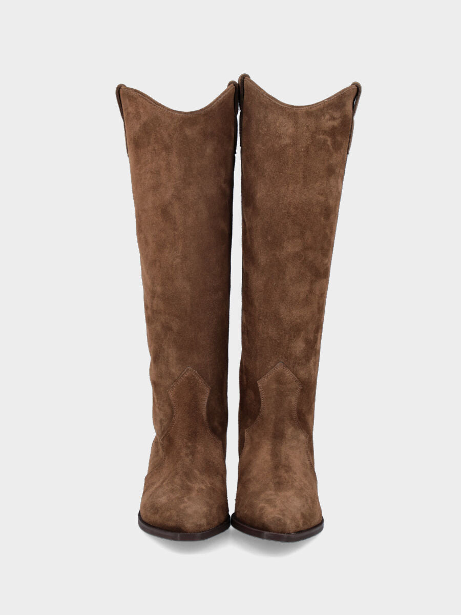 Camperos a tubo in velour marrone con tacco 30 mm