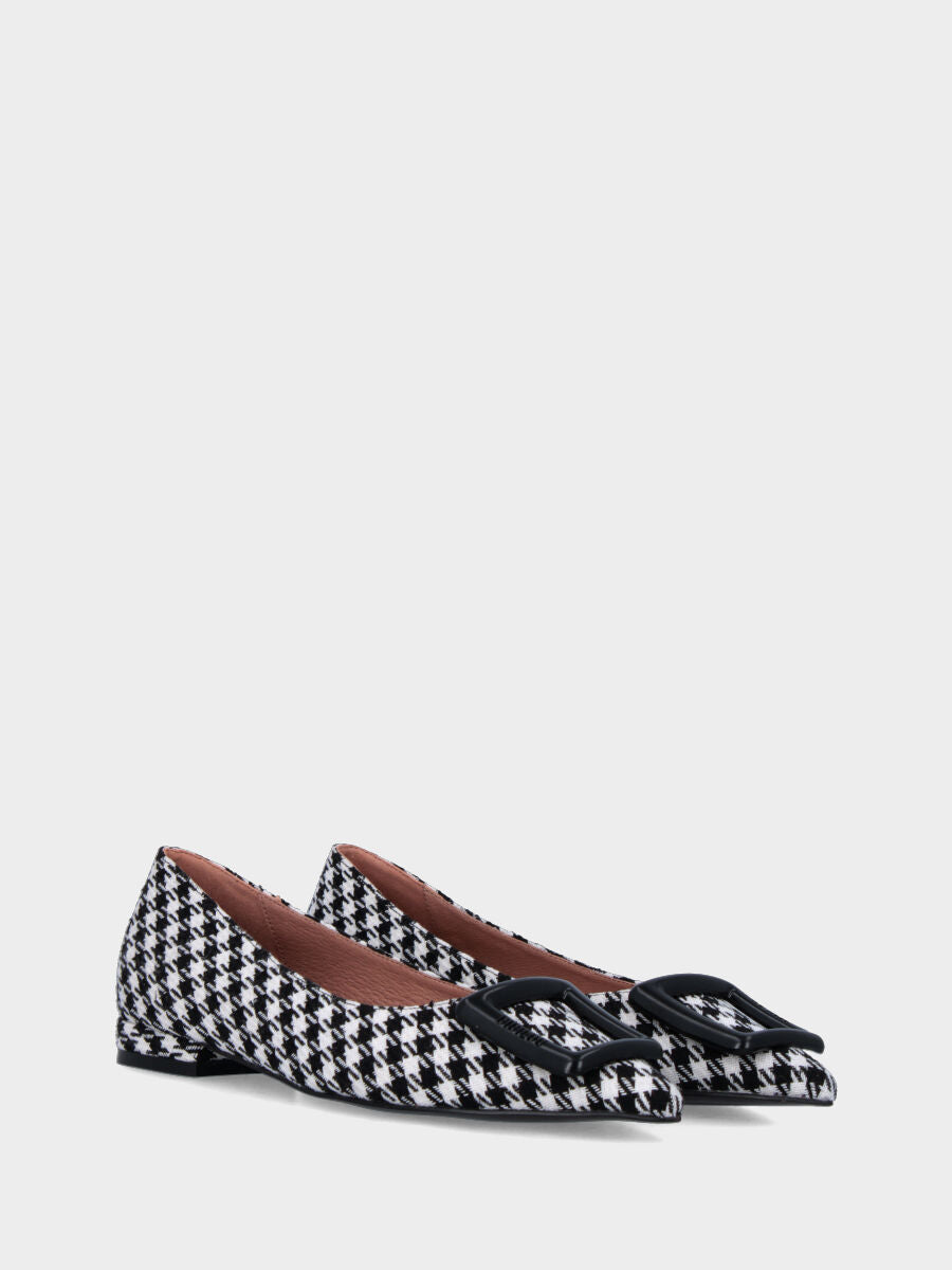 Ballerine en tissu pied-de-poule avec talon de 10 mm et accessoire