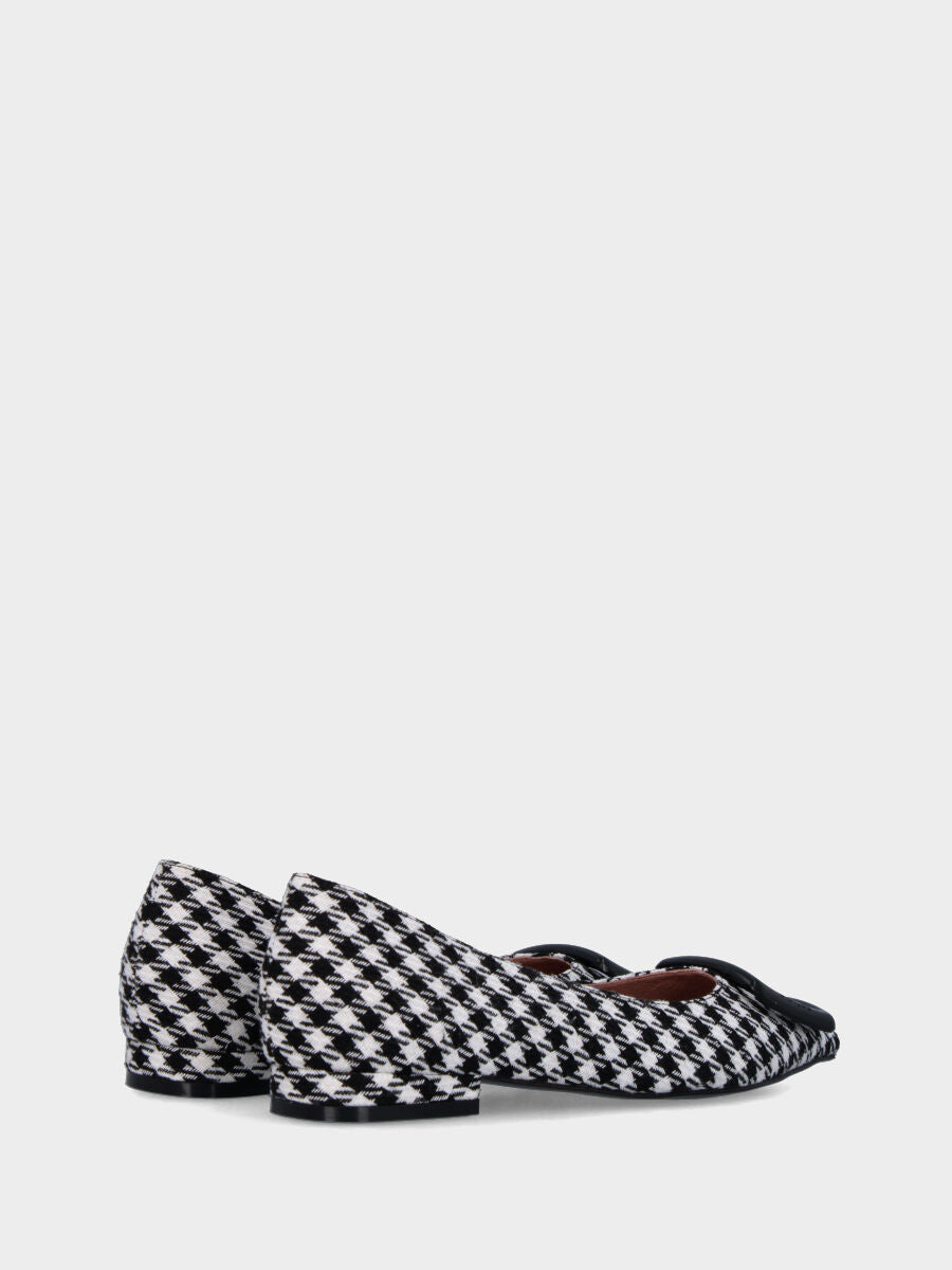 Ballerine en tissu pied-de-poule avec talon de 10 mm et accessoire