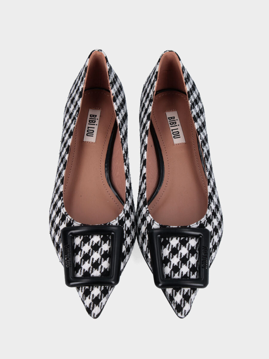 Ballerine en tissu pied-de-poule avec talon de 10 mm et accessoire