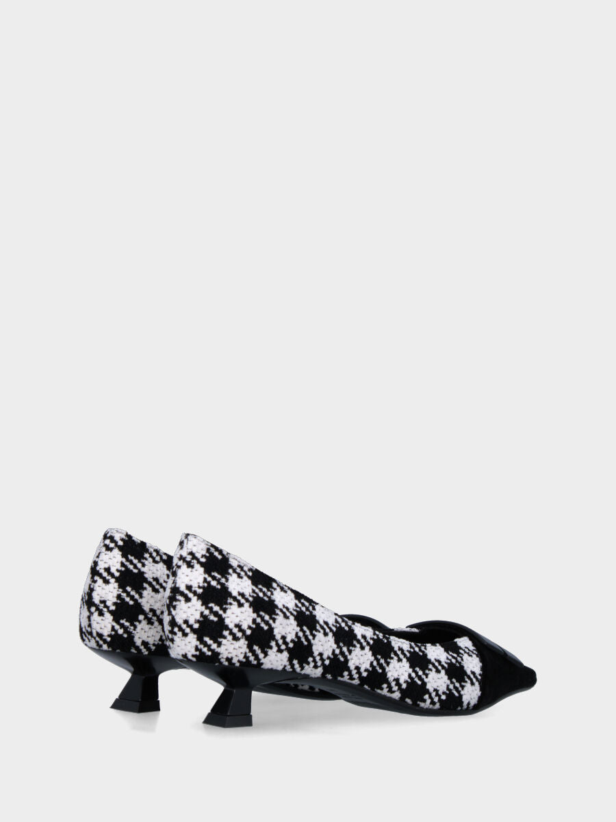 Décolleté in tessuto pied de poule con accessorio e tacco a calice
