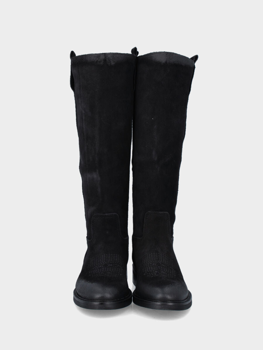 Camperos in velour nero con ricami in pianta