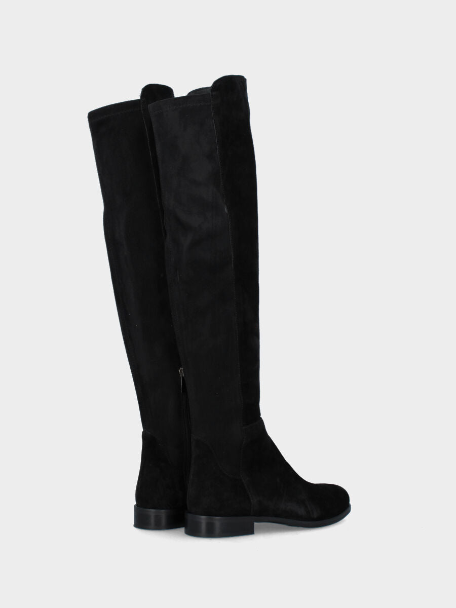 Stivale in camoscio nero sopra al ginocchio e retro elasticizzato