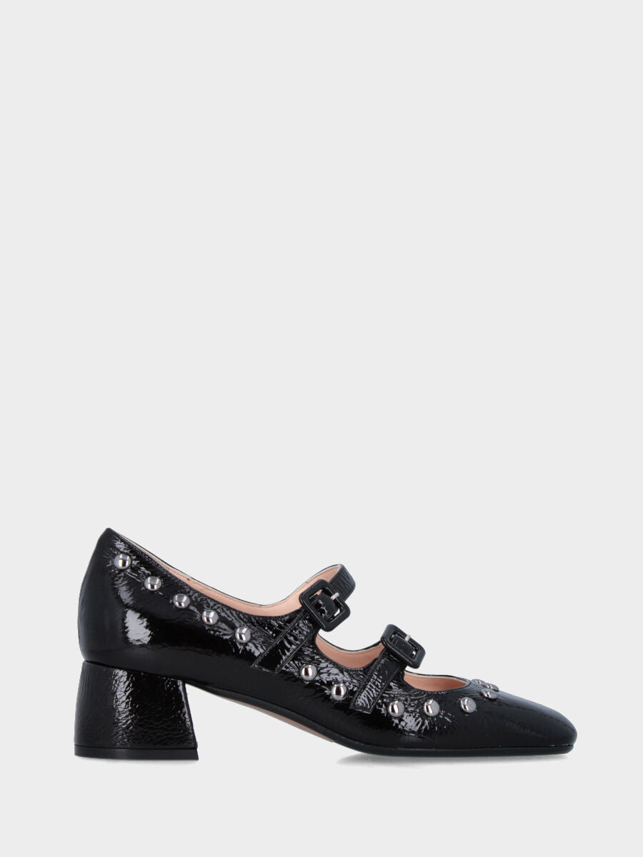 Mary Jane en naplak noir avec doubles brides et talon de 40 mm