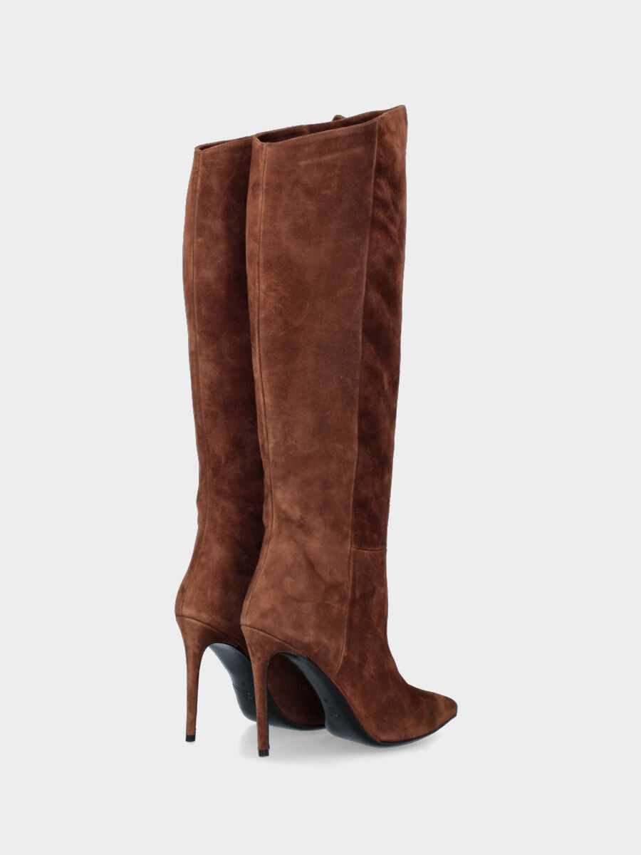 Brown suede boot with zipper and 110 mm stiletto heel