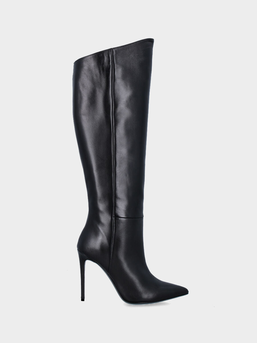 Black nappa leather boot with zipper and 110 mm stiletto heel