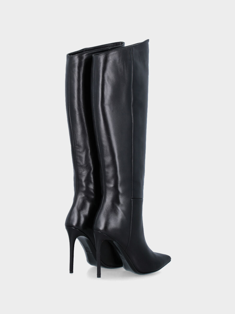 Black nappa leather boot with zipper and 110 mm stiletto heel