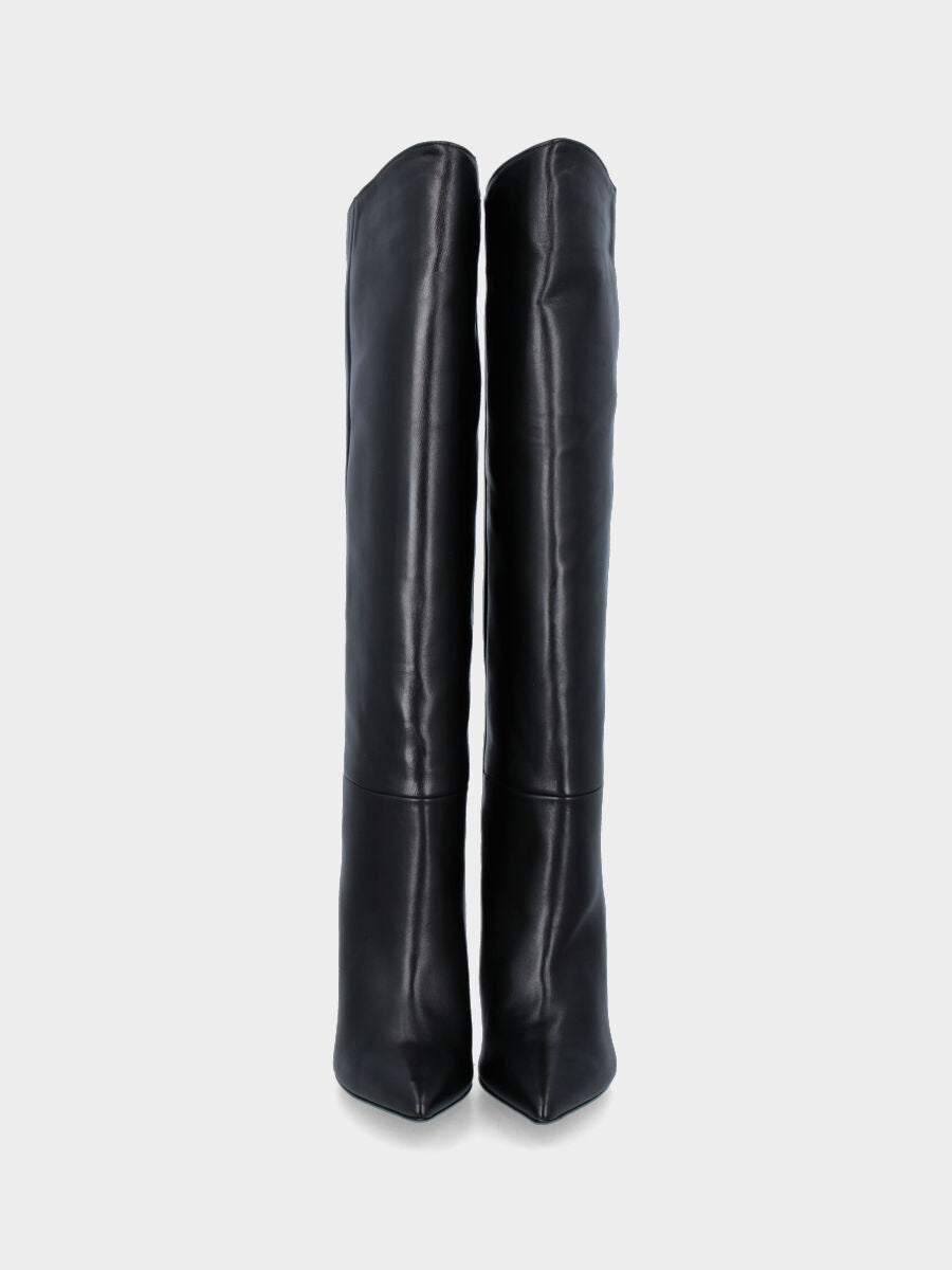 Black nappa leather boot with zipper and 110 mm stiletto heel