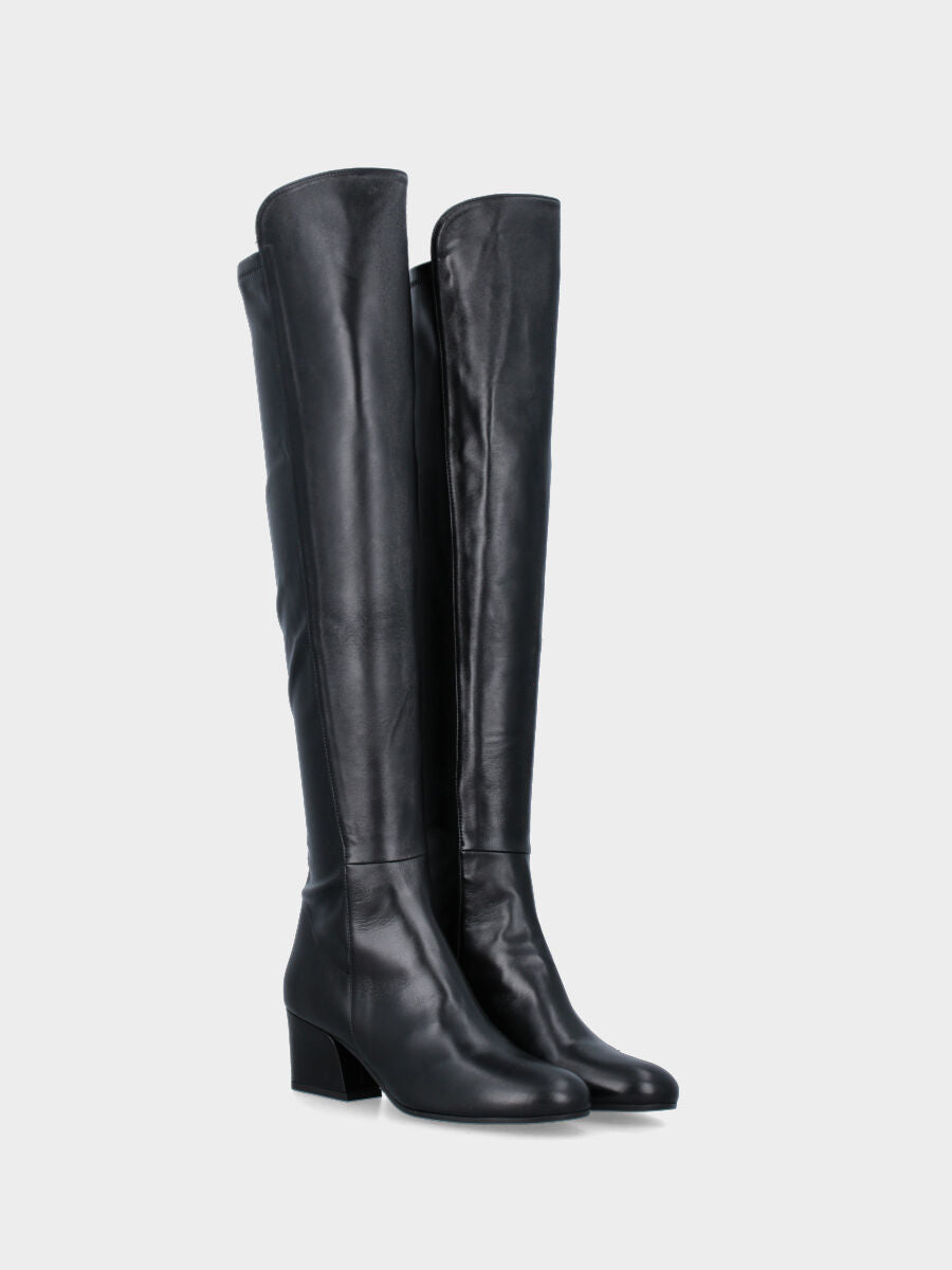 Stivale in nappa nero e tesssuto elastico con tacco applicato
