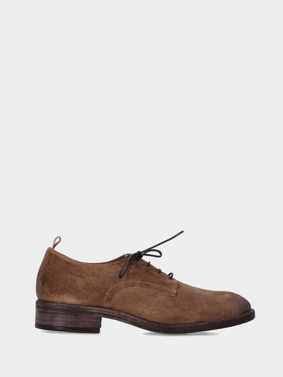 Smooth beige split leather derby with 30 mm heel