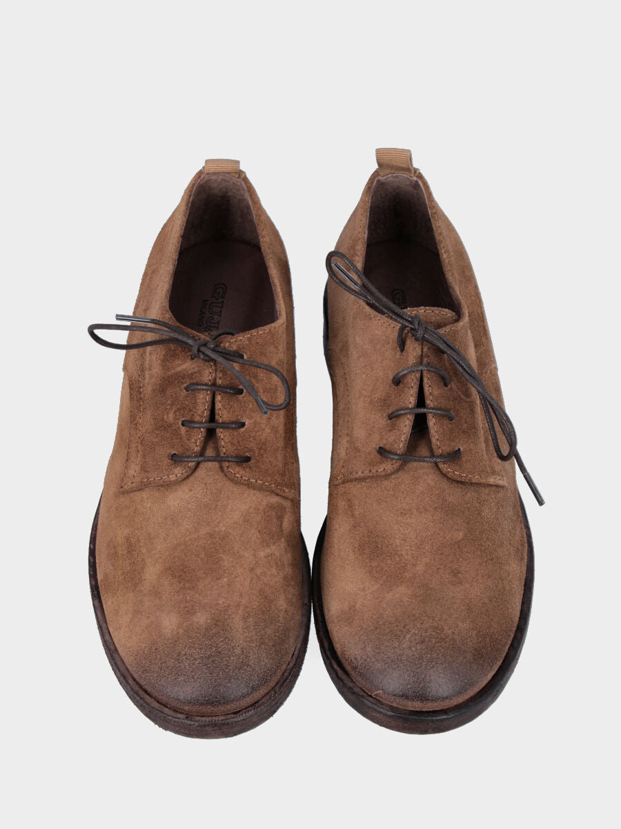 Smooth beige split leather derby with 30 mm heel