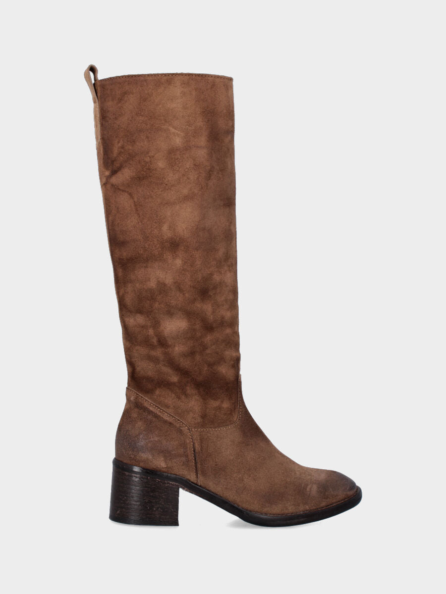 Boot in mud split leather with 50 mm heel and semi-tube shaft