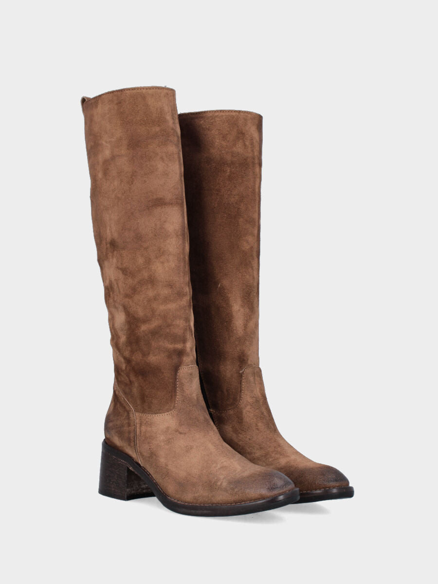 Boot in mud split leather with 50 mm heel and semi-tube shaft