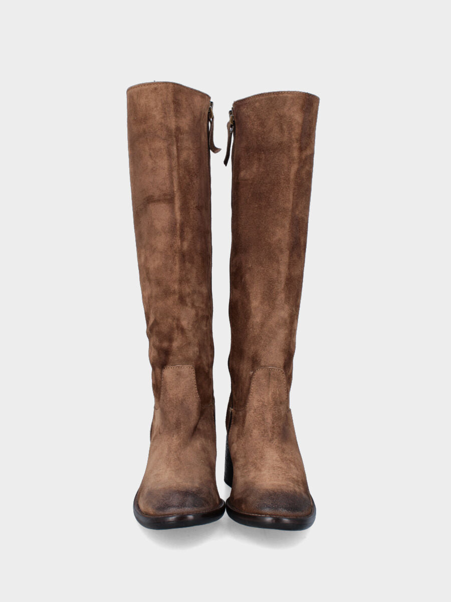 Boot in mud split leather with 50 mm heel and semi-tube shaft