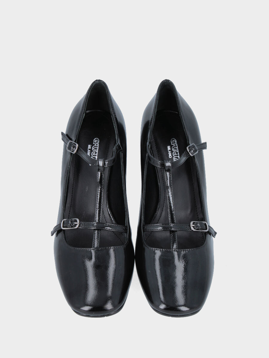 Charleston in verlux nero con cinturini e aperto ai lati