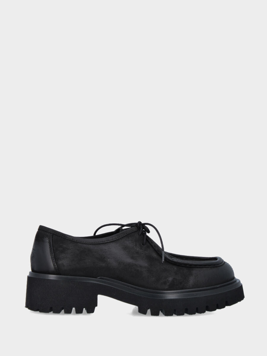 Paraboot string boots in black nubuck with extra light rubber sole