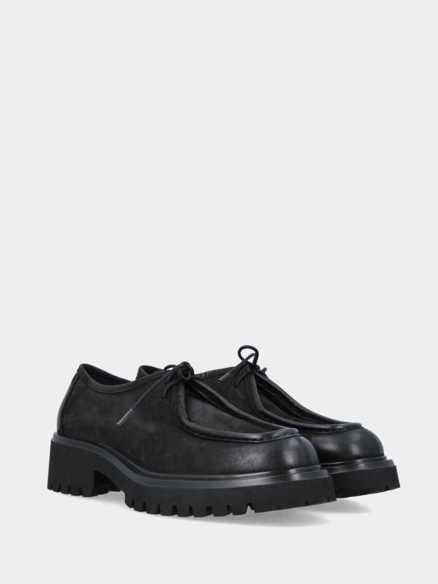 Paraboot string boots in black nubuck with extra light rubber sole