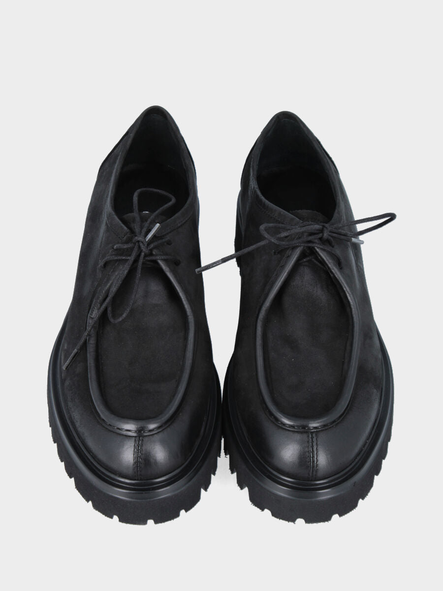 Paraboot string boots in black nubuck with extra light rubber sole