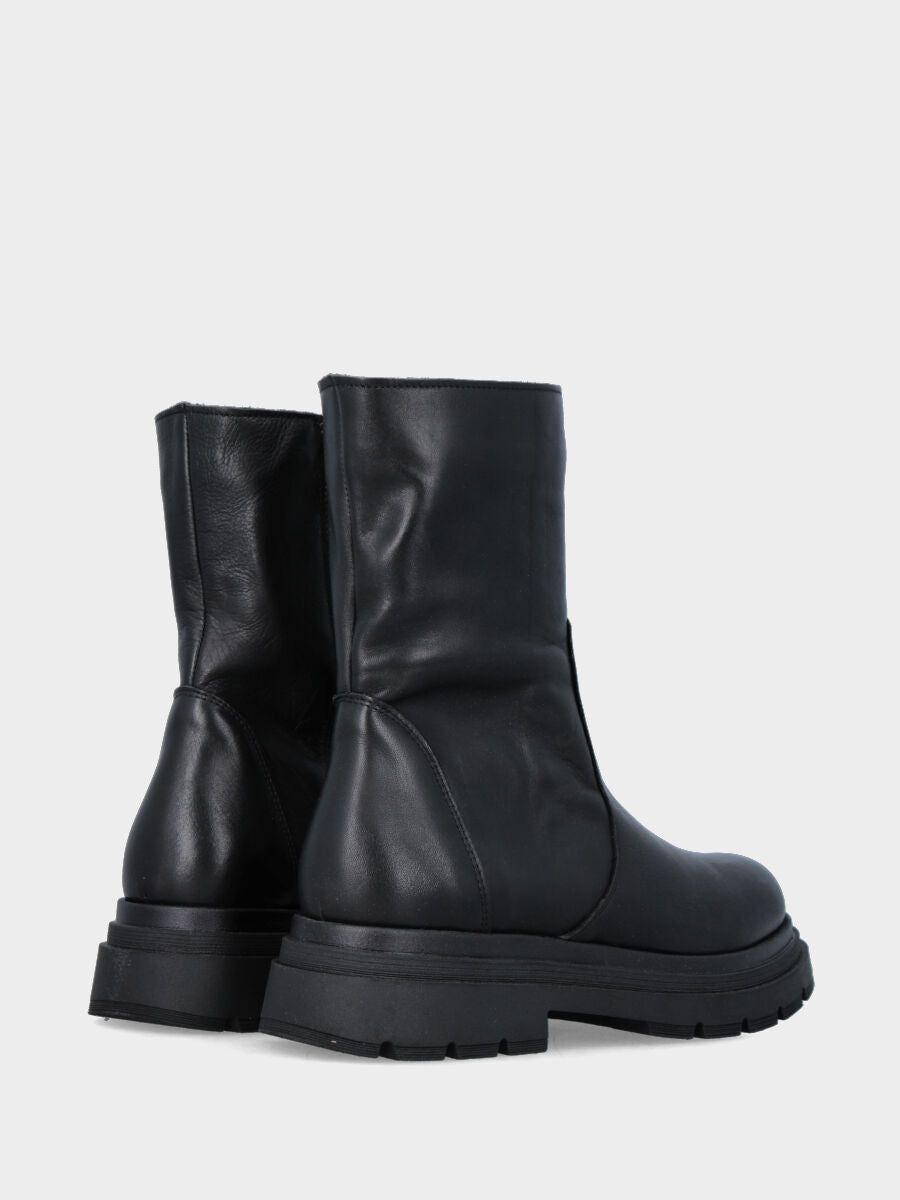 Black calf leather combat ankle boot with internal side zipper