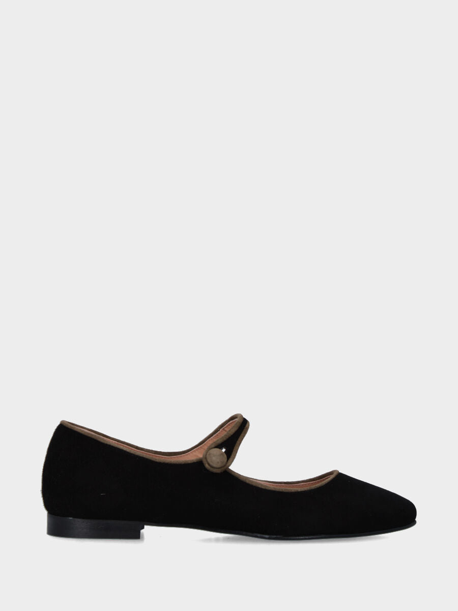 Ballerina Mary Jane in camoscio nero con cinturino sul collo del piede
