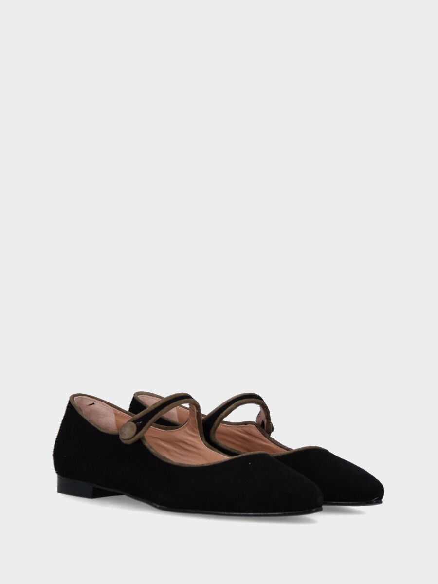 Ballerina Mary Jane in camoscio nero con cinturino sul collo del piede