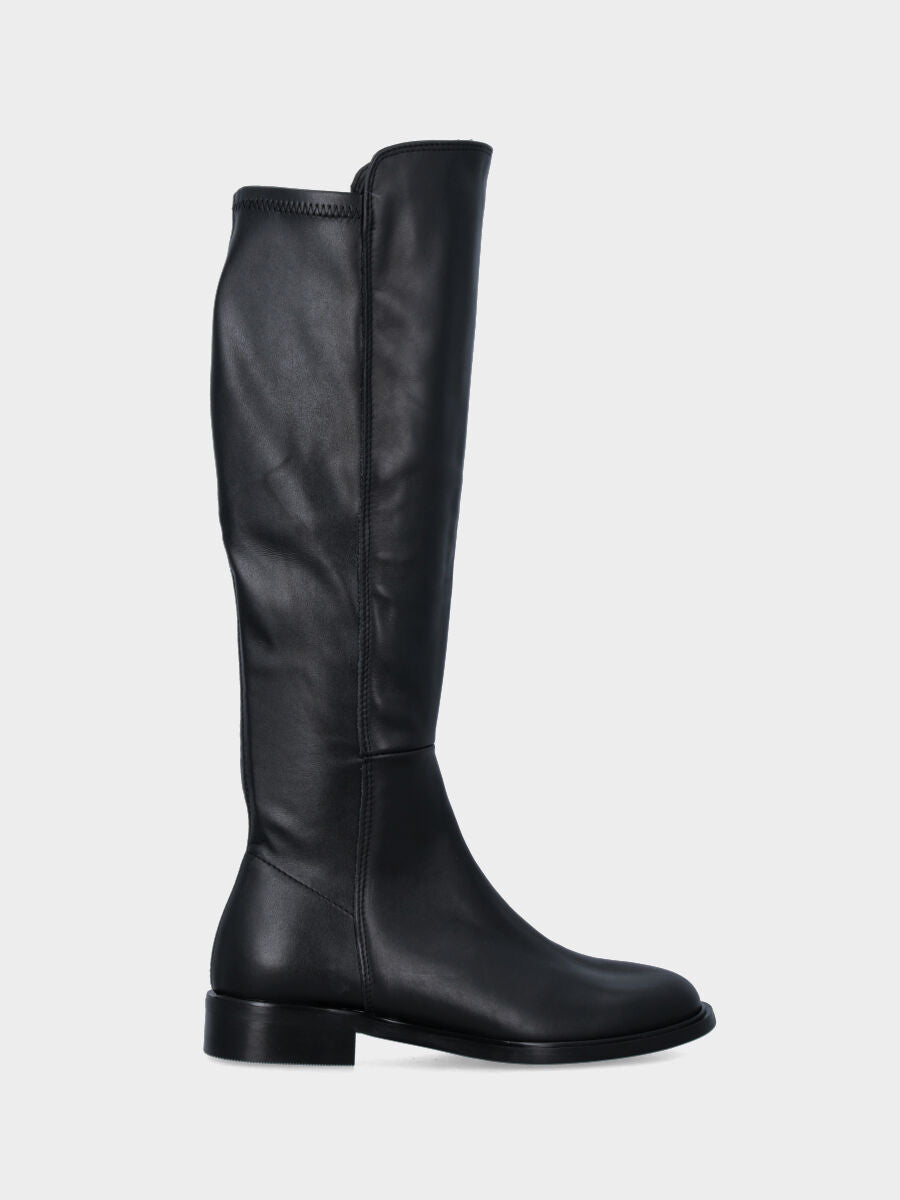 Stivale in nappa nera con retro elasticizzato e mezza cerniera