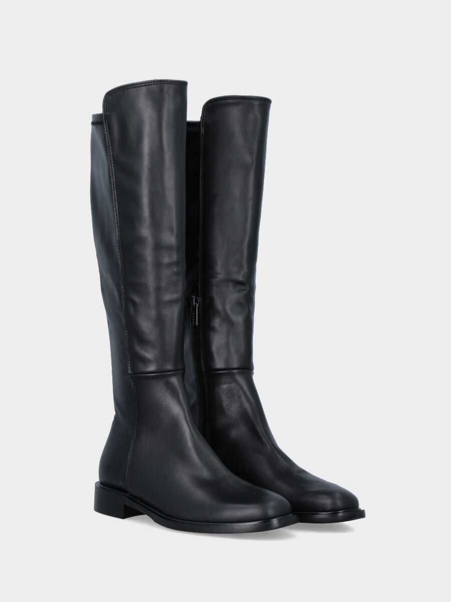 Stiefel aus schwarzem Nappaleder mit elastischem Einsatz an der Rückseite und halbem Reißverschluss