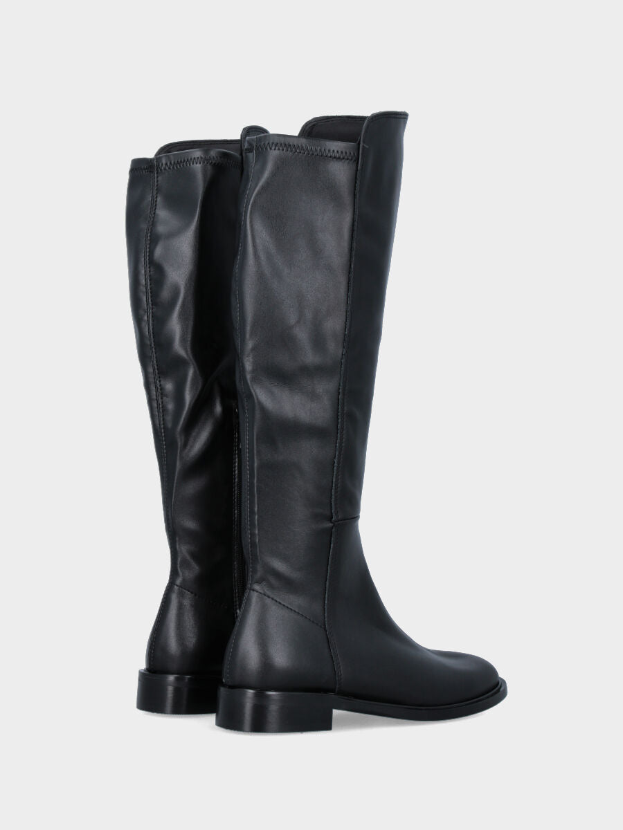 Stiefel aus schwarzem Nappaleder mit elastischem Einsatz an der Rückseite und halbem Reißverschluss