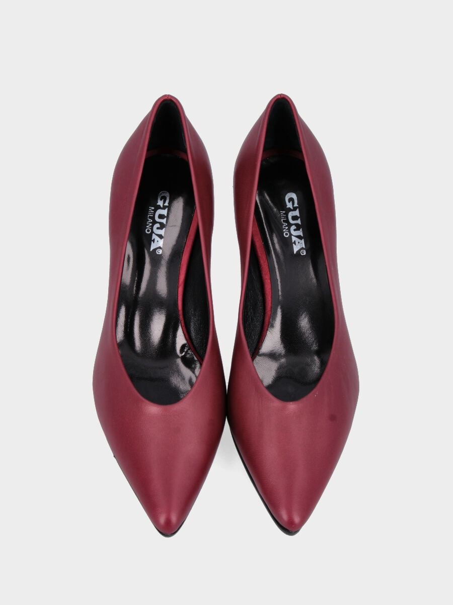Décolleté in nappa bordeaux con tacco rocchetto 50 mm e scollo a V