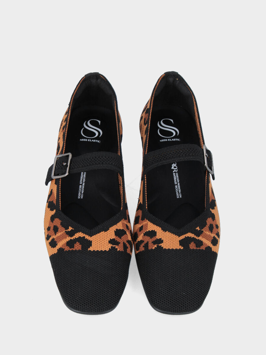 Ballerina Mary Jane in tessuto elasticizzato giaguaro