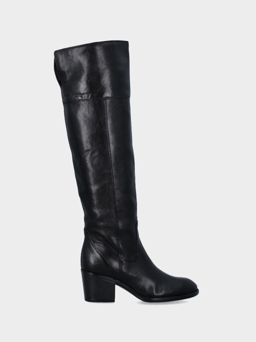 Botte en veau noir avec revers au-dessus du genou
