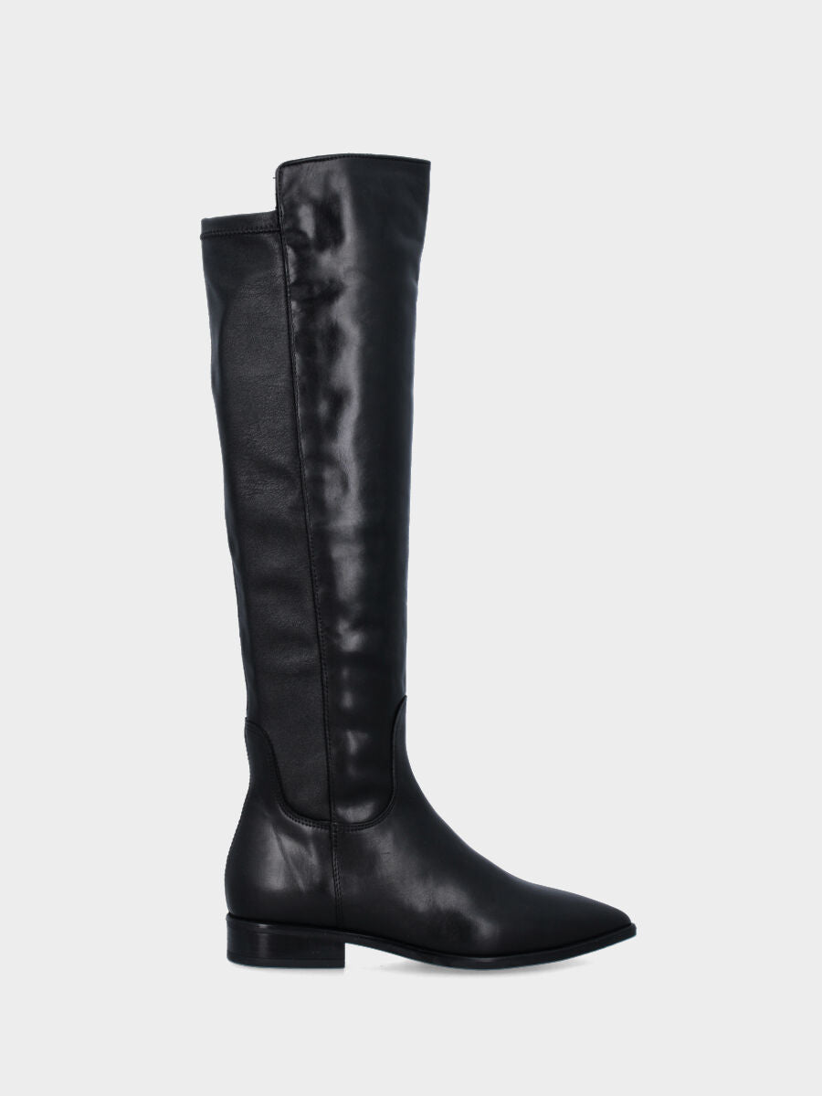 Botte en nappa noire avec arrière de tige en cuir synthétique élastique