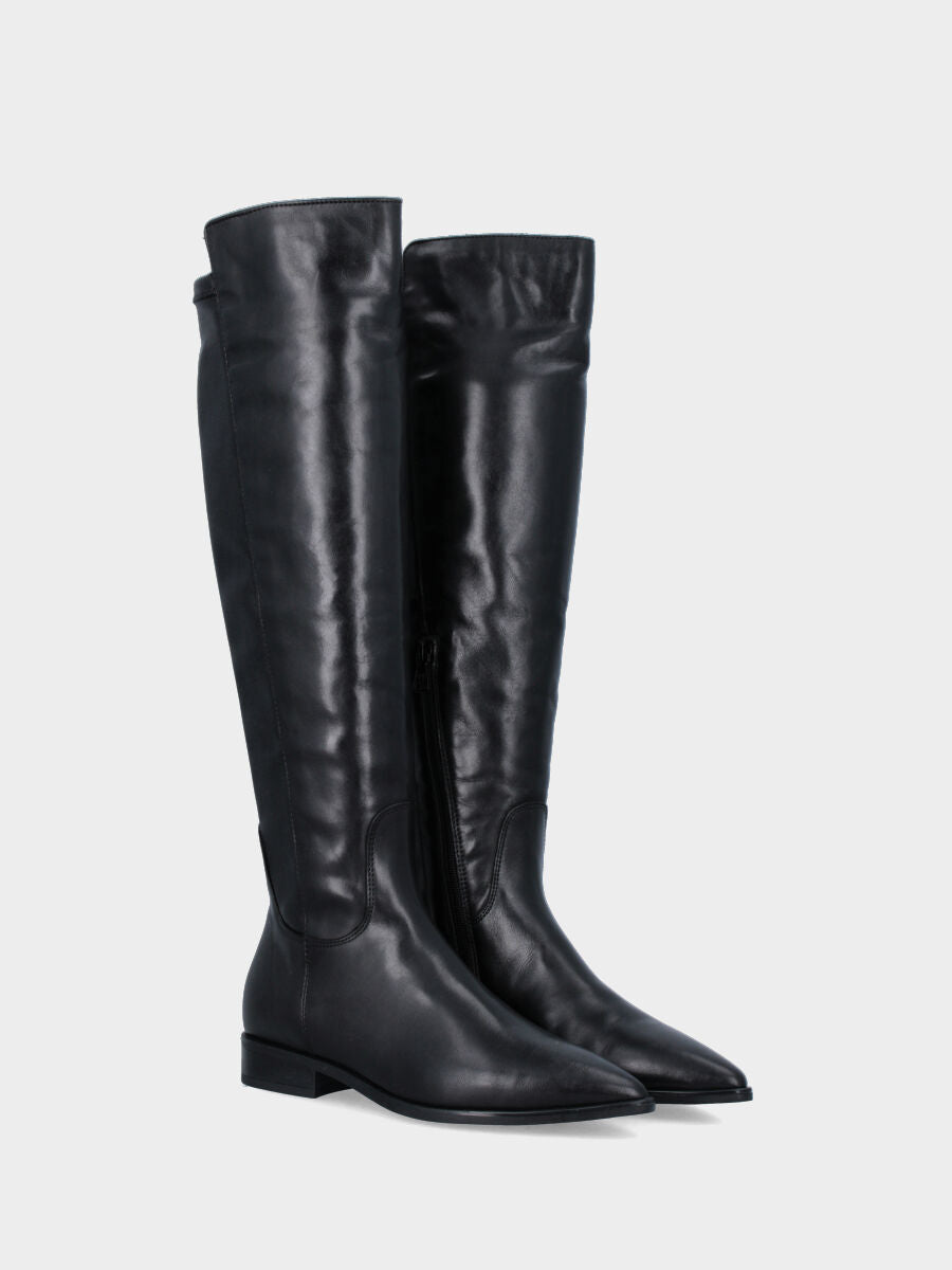 Botte en nappa noire avec arrière de tige en cuir synthétique élastique