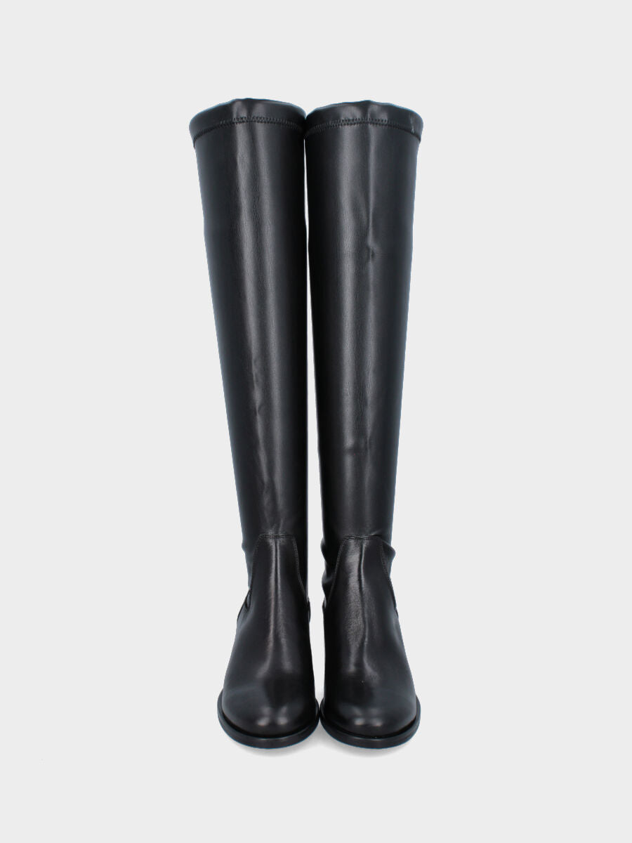 Stivale in vitello nero con gambale elasticizzato in ecopelle
