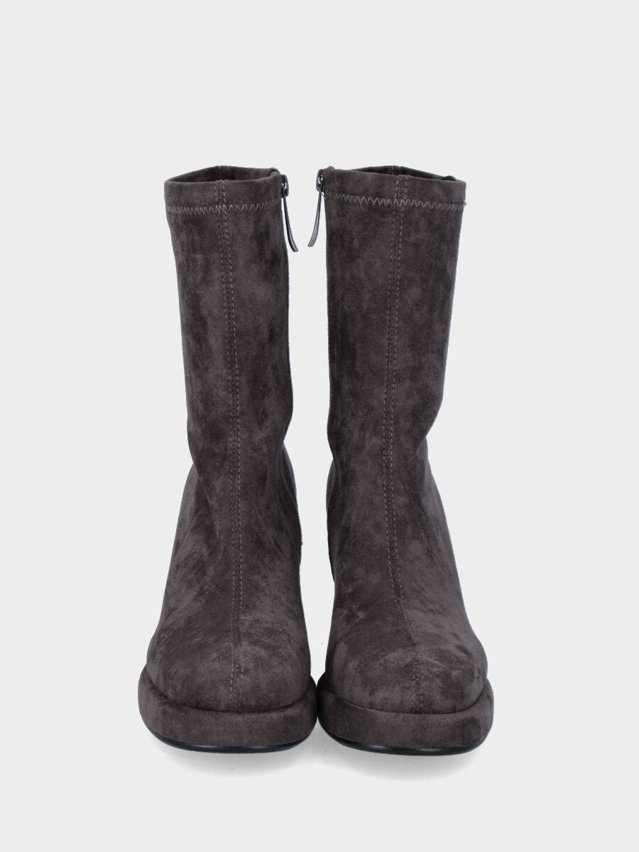 Stivaletto in tessuto grigio elasticizzato con tacco e plateau