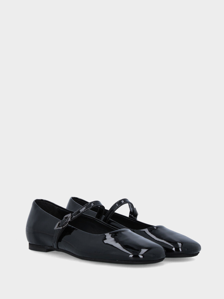 Ballerina Mary Jane in vernice nera e cinturino