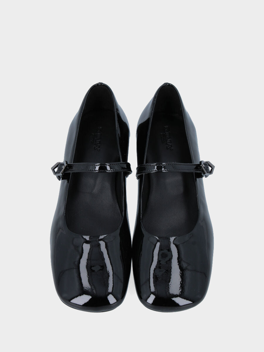 Ballerina Mary Jane in vernice nera e cinturino