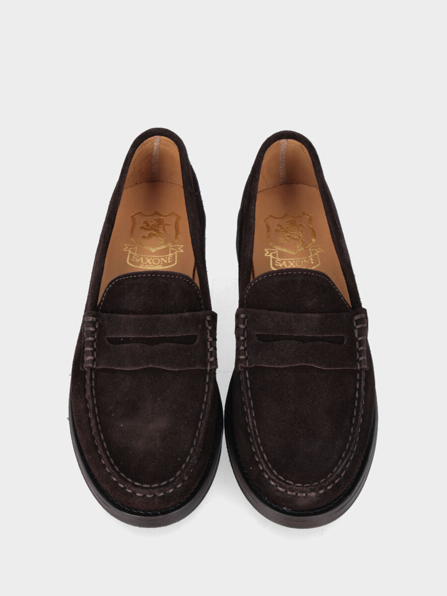 Mocassino college in camoscio testa di moro con mascherina a bocca di leone