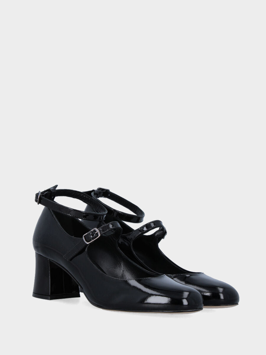 Décolleté in vernice nera con cinturini sul collo e caviglia