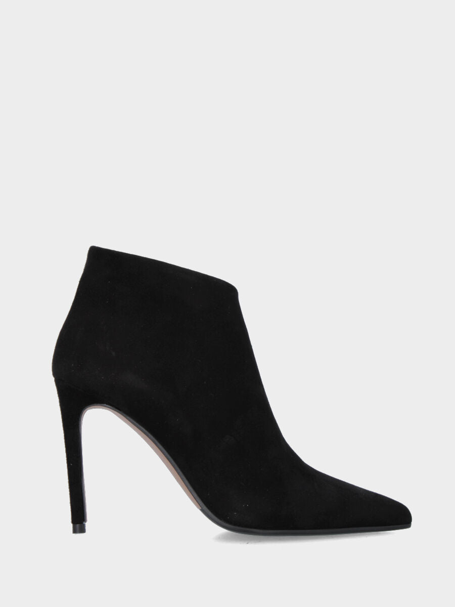 Tronchetto in camoscio nero con tacco a stiletto e cerniera