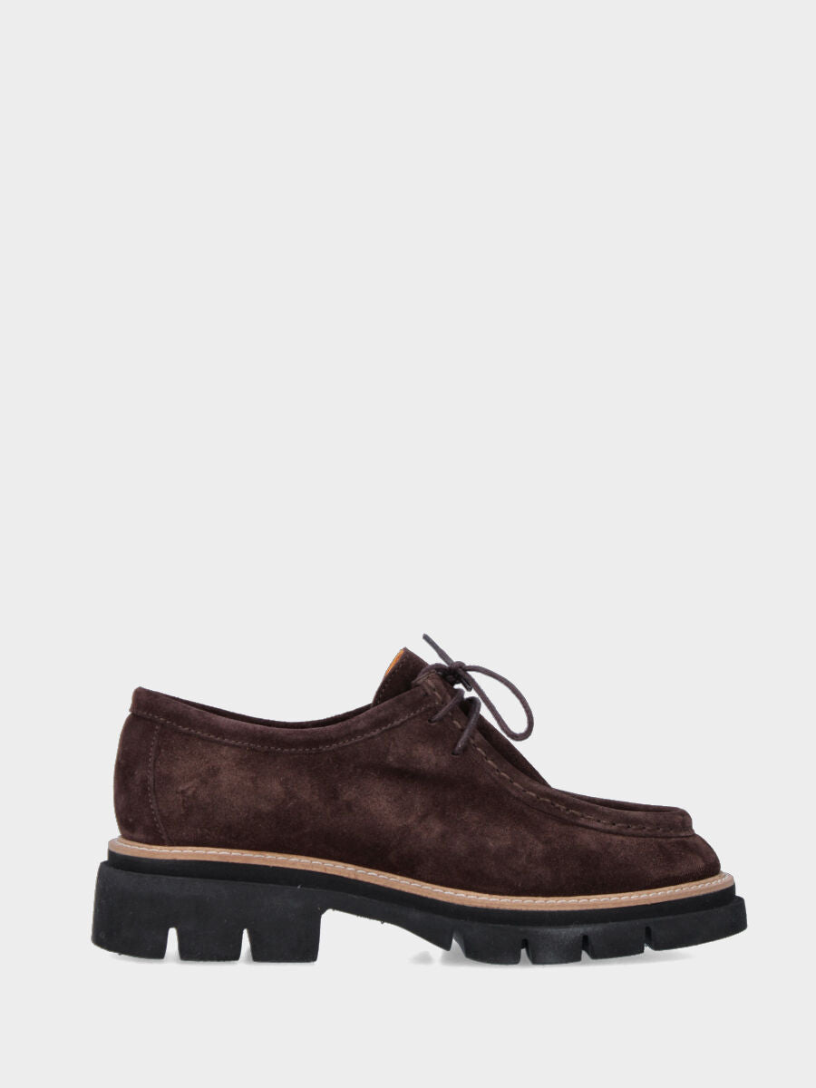 Stringata paraboot in camoscio testa di moro con gomma microporosa