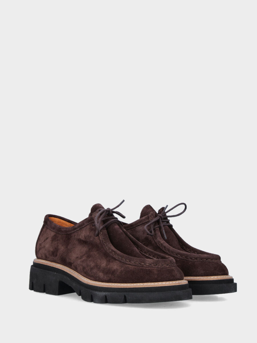 Stringata paraboot in camoscio testa di moro con gomma microporosa