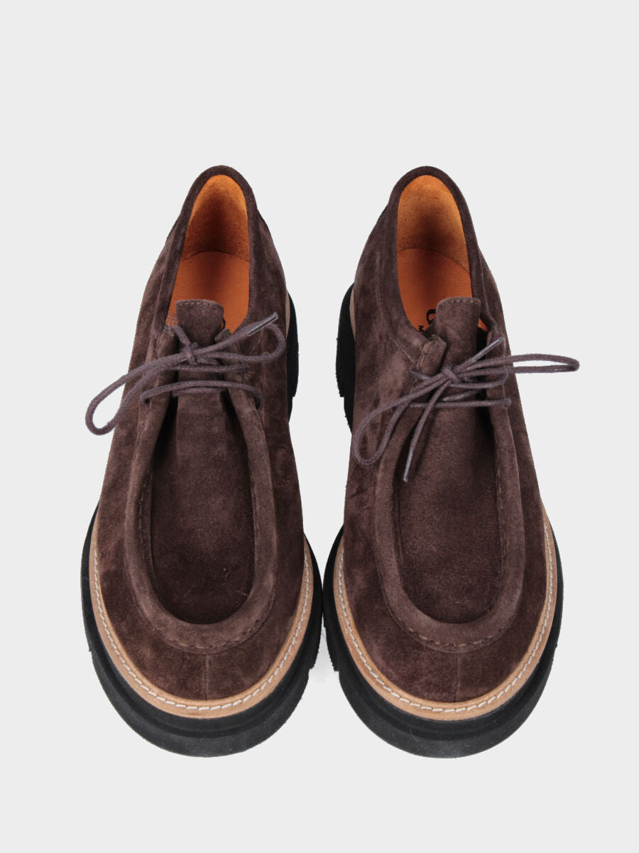 Stringata paraboot in camoscio testa di moro con gomma microporosa