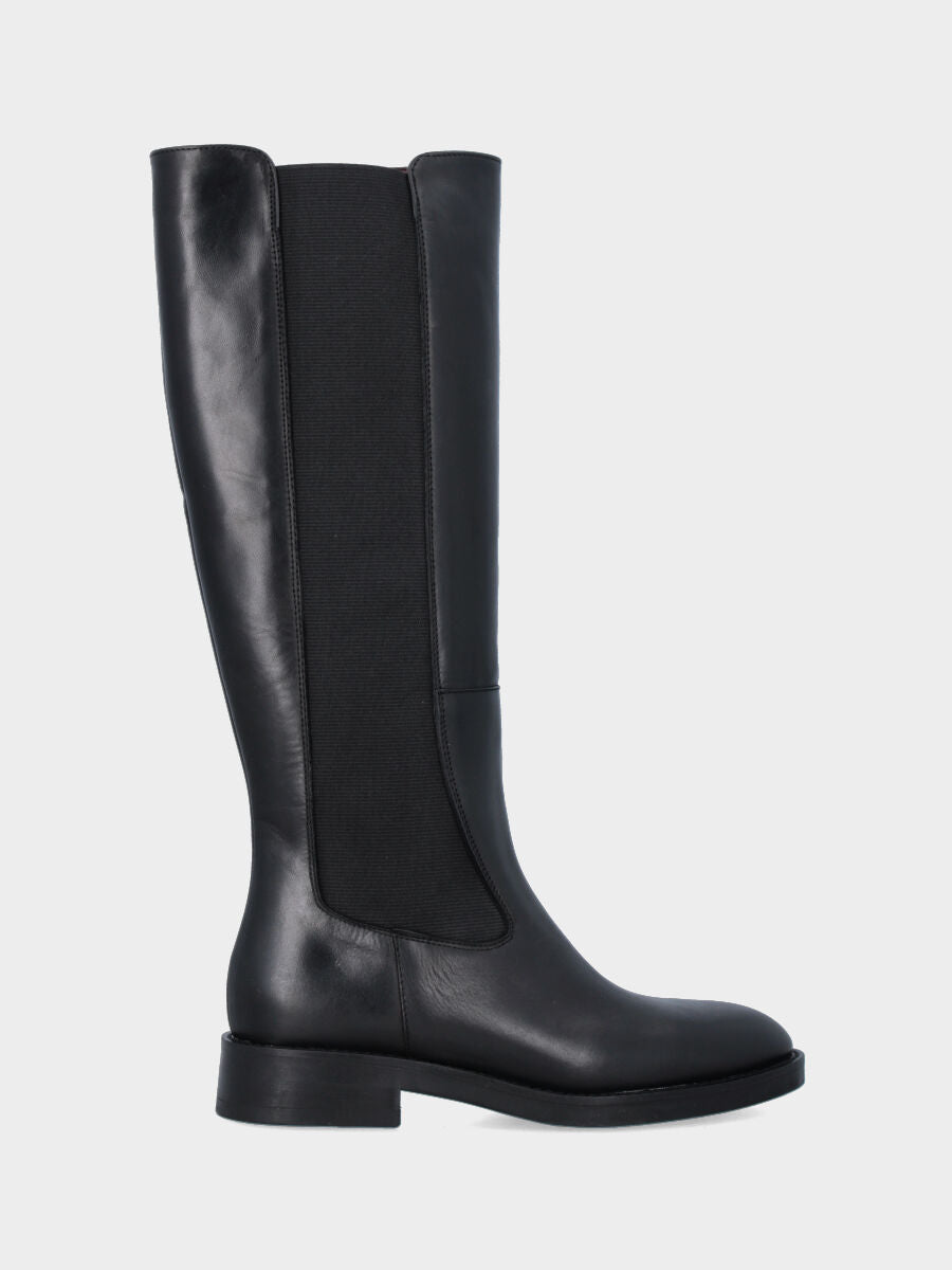 Stivale in vitello nero con cerniera e fasce laterali