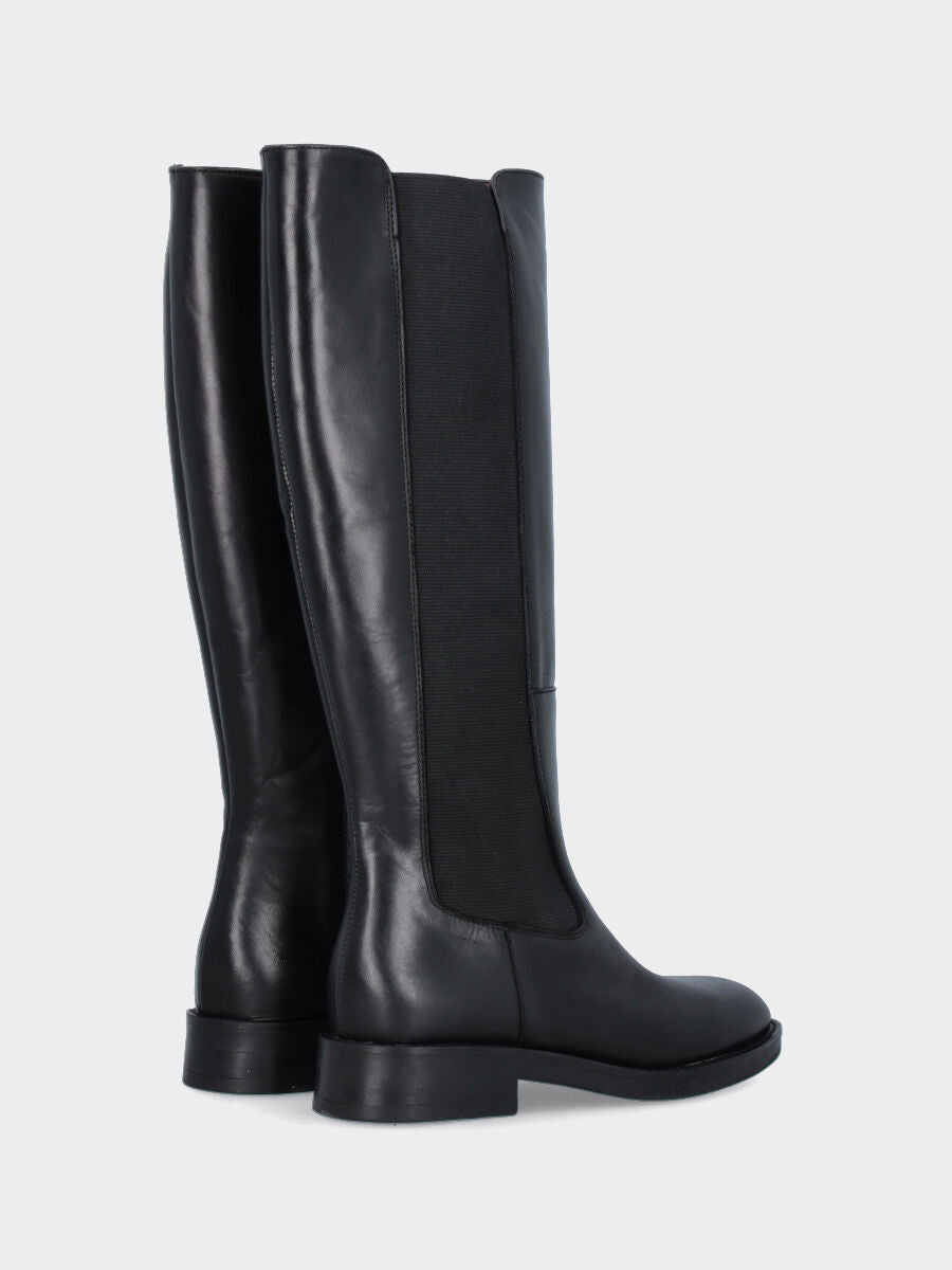 Stivale in vitello nero con cerniera e fasce laterali