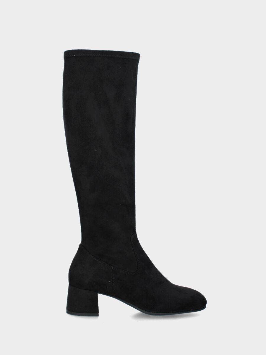 Stivale in velour nero con gambale elasticizzato