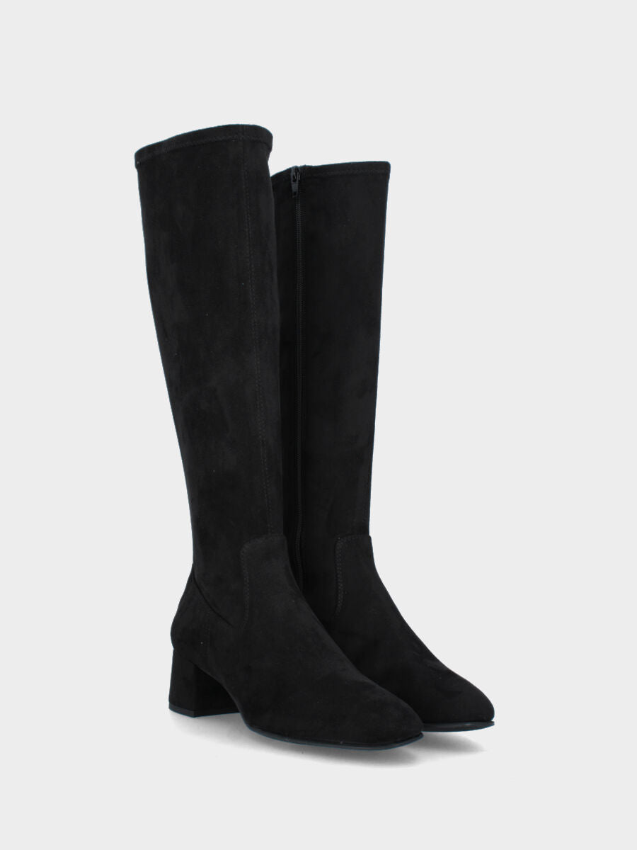 Stivale in velour nero con gambale elasticizzato